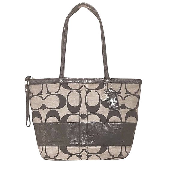 Coach Handbags - Authentic COACH Signature Monogram Jacquard Tote Shoulder Bag 12429 Black & Gray